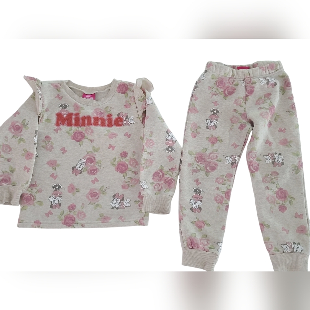 Disney Junior Minnie Toddler Floral Fleece Top Bottom Set Size 3T